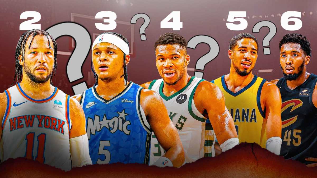 Knicks' Jalen Brunson, Magic's Paolo Banchero, Bucks' Giannis Antetokounmpo, Pacers' Tyrese Haliburton and Cavs' Donovan Mitchell