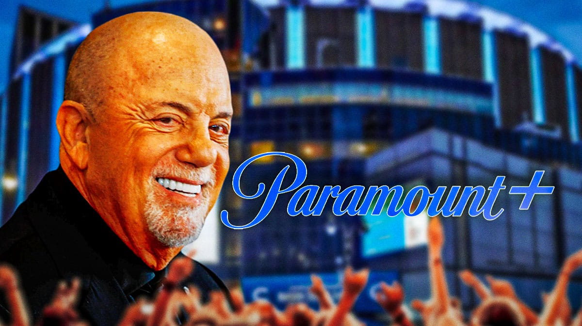 Billy Joel and the Paramount+ logo, with Madison Square Garden in the background