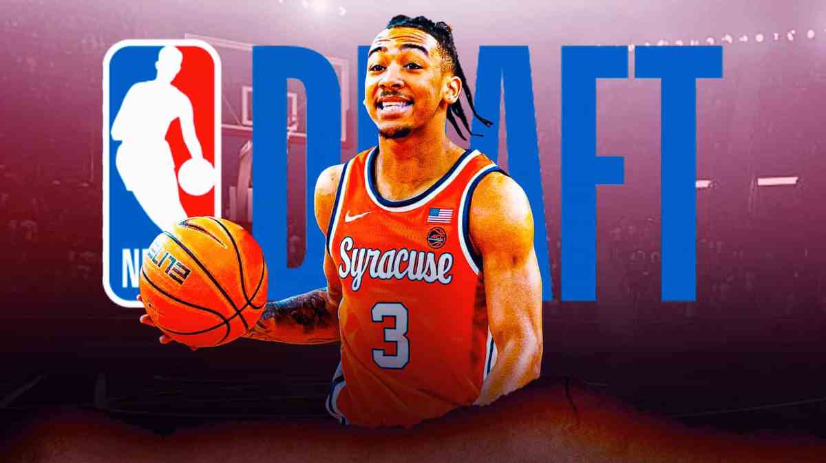 Judah Mintz with the NBA Draft logo in the background, Syracuse