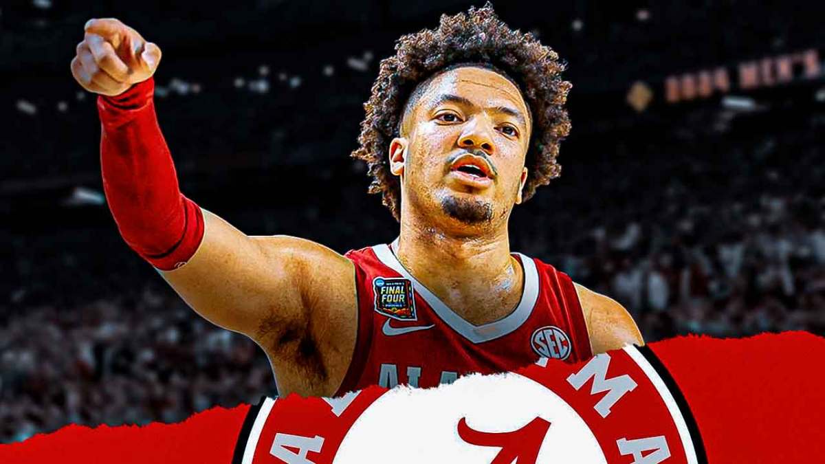 Mark Sears with the Alabama Crimson Tide logo in the background, NBA Draft