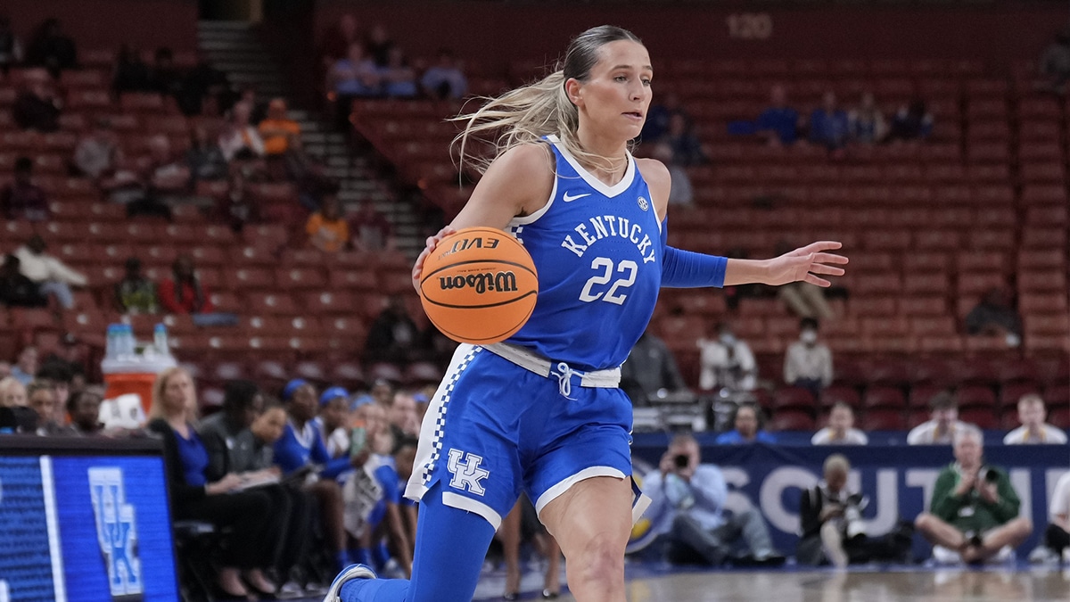 Kentucky Wildcats guard Maddie Scherr (22) brings the ball up court in the first quarter against the Tennessee Lady Vols at Bon Secours Wellness Arena.