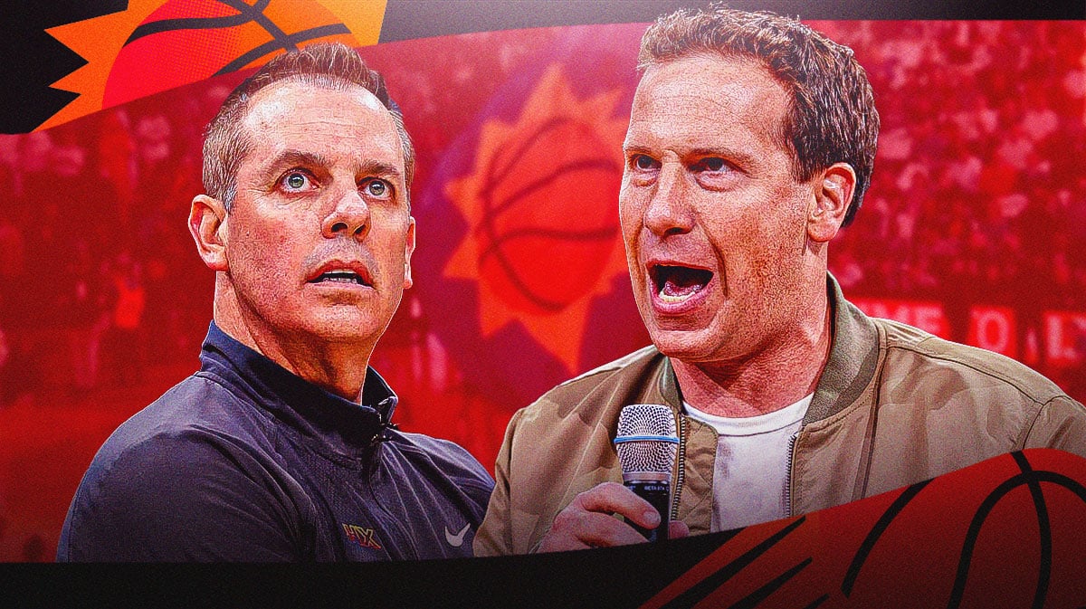 Frank Vogel alongside Mat Ishbia with the Suns arena in the background, NBA Playoffs