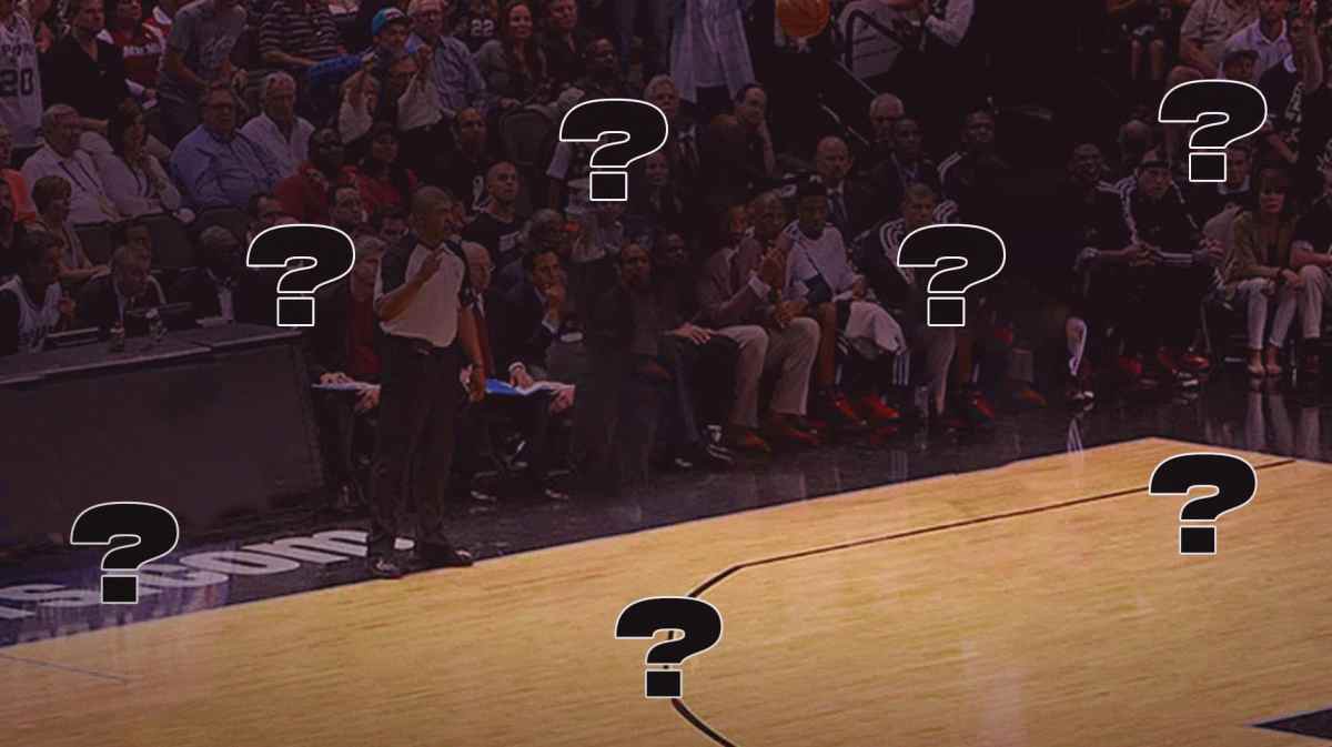3-point line on a basketball court with question marks