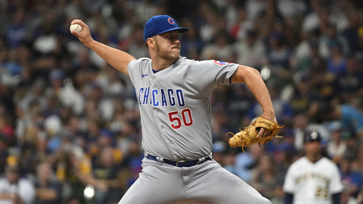 Chicago Cubs starting pitcher Jameson Taillon (50) delivers a pitch against the Milwaukee Brewers in the sixth inning at American Family Field.