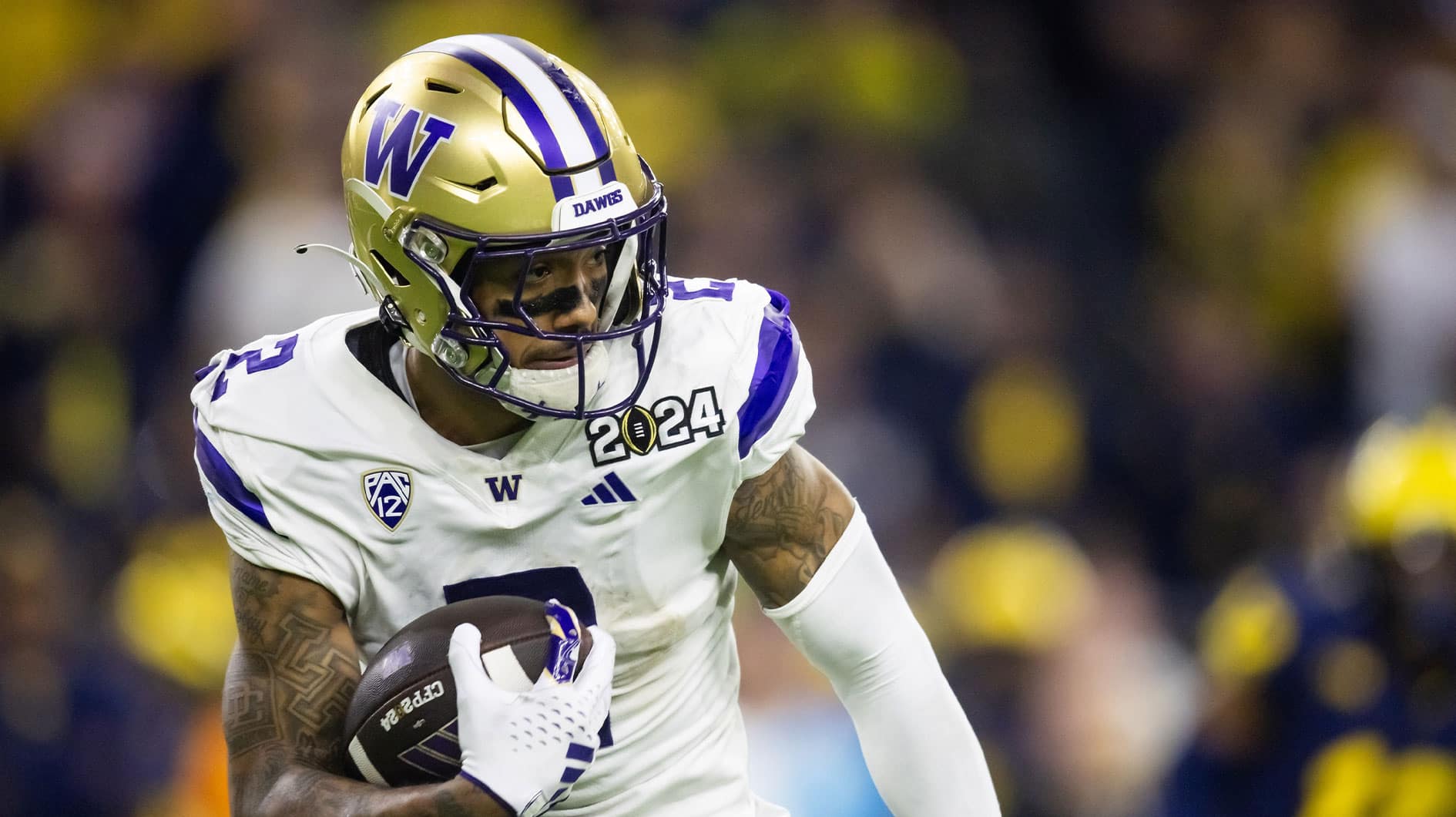 Washington Huskies wide receiver Ja'Lynn Polk (2) against the Michigan Wolverines during the 2024 College Football Playoff national championship game at NRG Stadium.