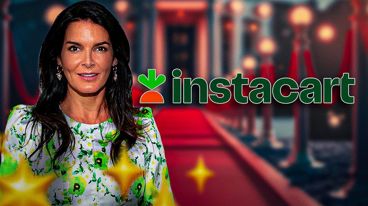 Angie Harmon and a Instacart logo.