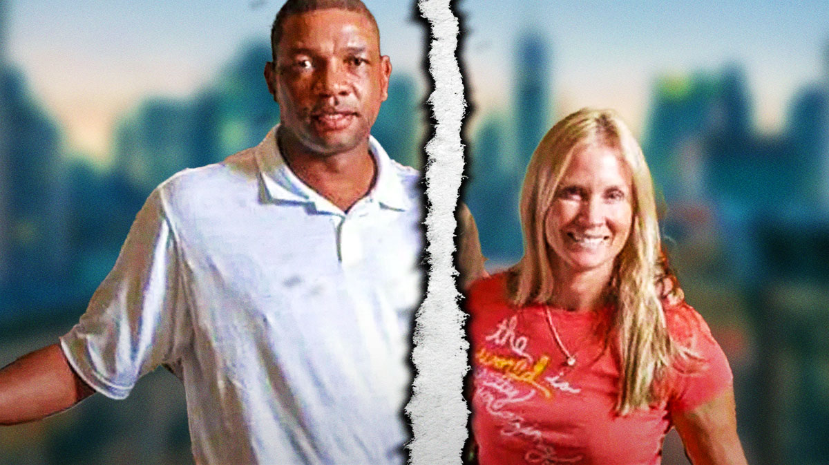 Doc Rivers and Kristen Campion with a line between them.