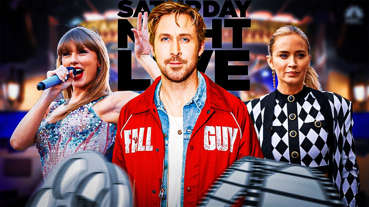 Taylor Swift, Ryan Gosling, Emily Blunt and SNL logo