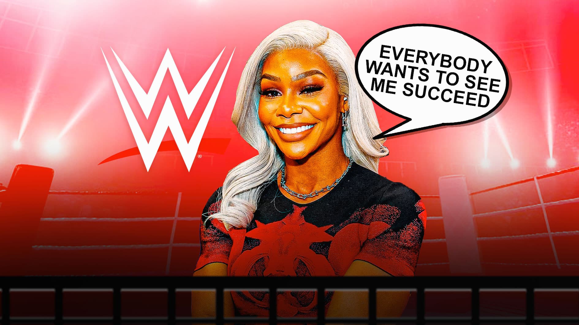 Jade Cargill with a text bubble reading, "Everybody wants to see me succeed" with the WWE logo as the background.