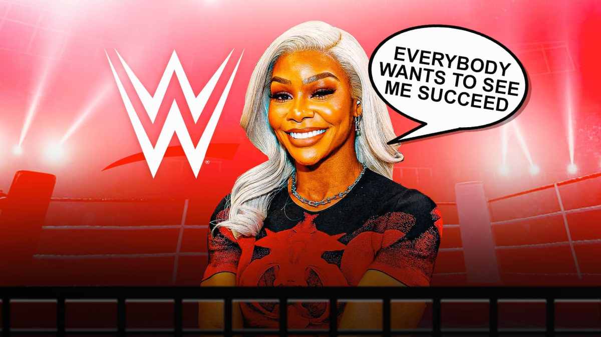 Jade Cargill with a text bubble reading, "Everybody wants to see me succeed" with the WWE logo as the background.