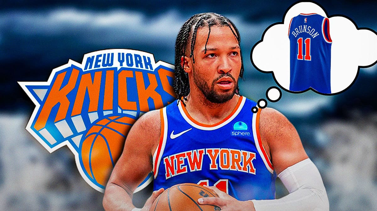 Knicks' Jalen Brunson looks at Thunder crowd after darks arts, non-foul call