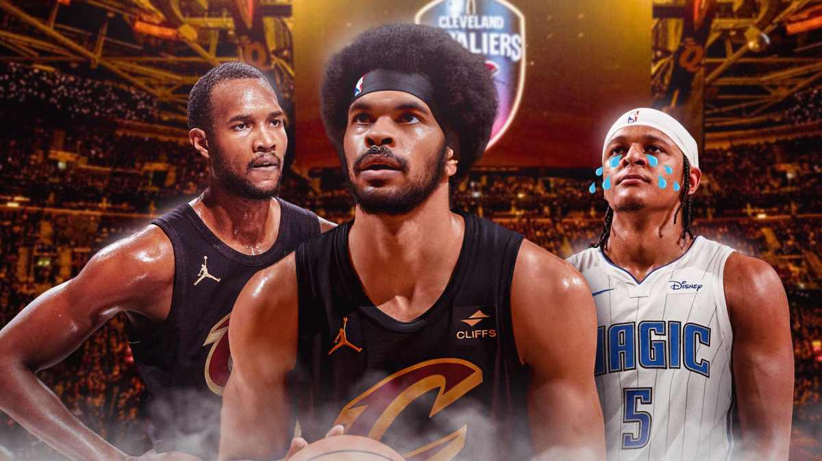 Jarrett Allen and Evan Mobley flexing over a crying Paolo Banchero