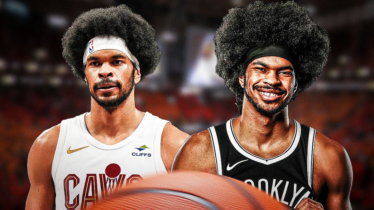 Jarrett Allen playing for the Cleveland Cavaliers and the Brooklyn Nets.