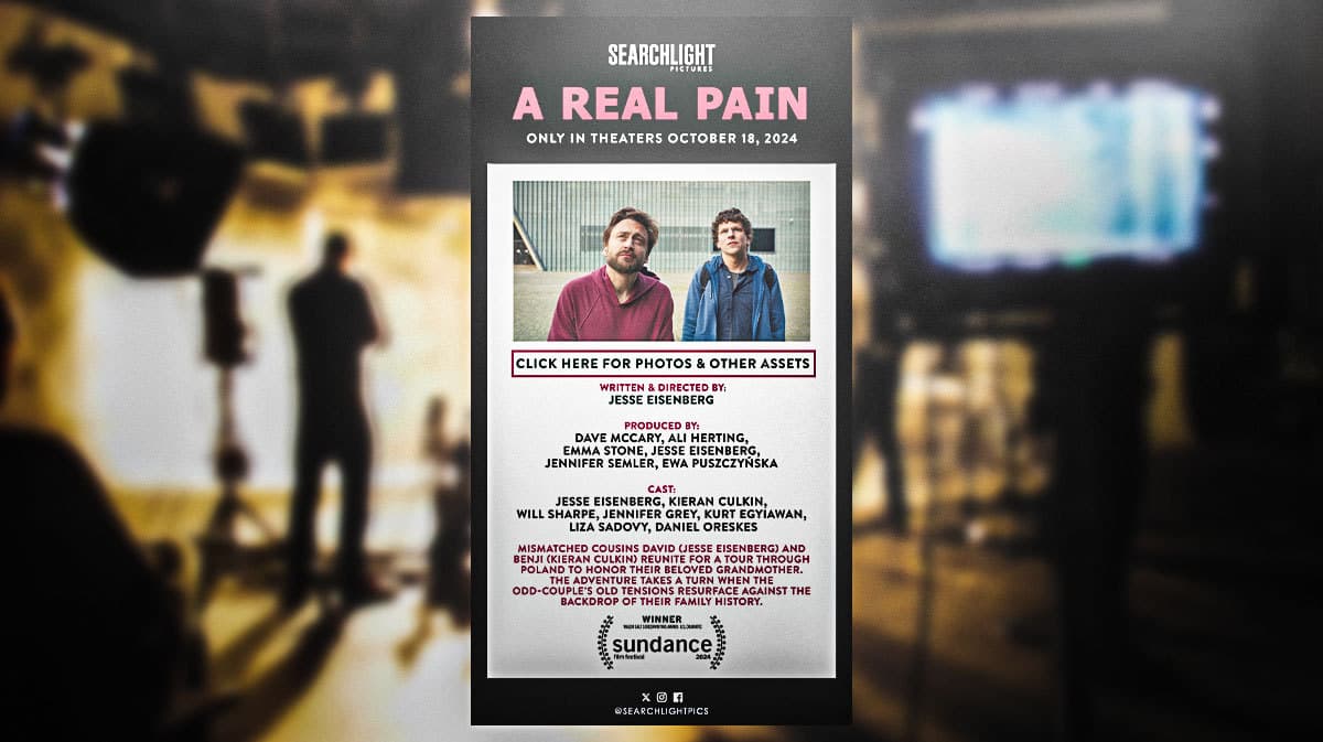 A Real Pain with Jesse Eisenberg movie poster.
