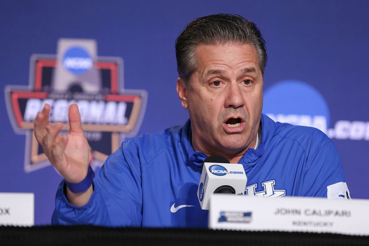 John Calipari speaks during the off-day press conference in Memphis. The Cats will take on North Carolina in Memphis to advance to the Final Four.