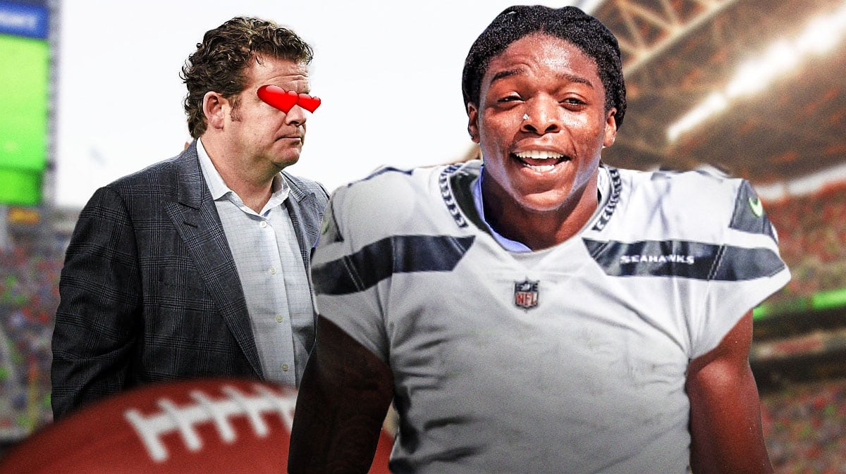 John Schneider looking at Seahawks' Laviska Shenault
