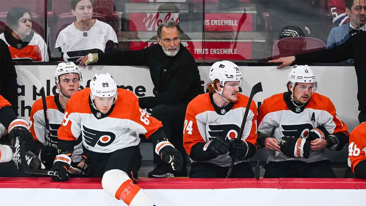 Philadelphia Flyers head coach John Tortorella looks towards the play against the Montreal Canadiens during the first period at Bell Centre.
