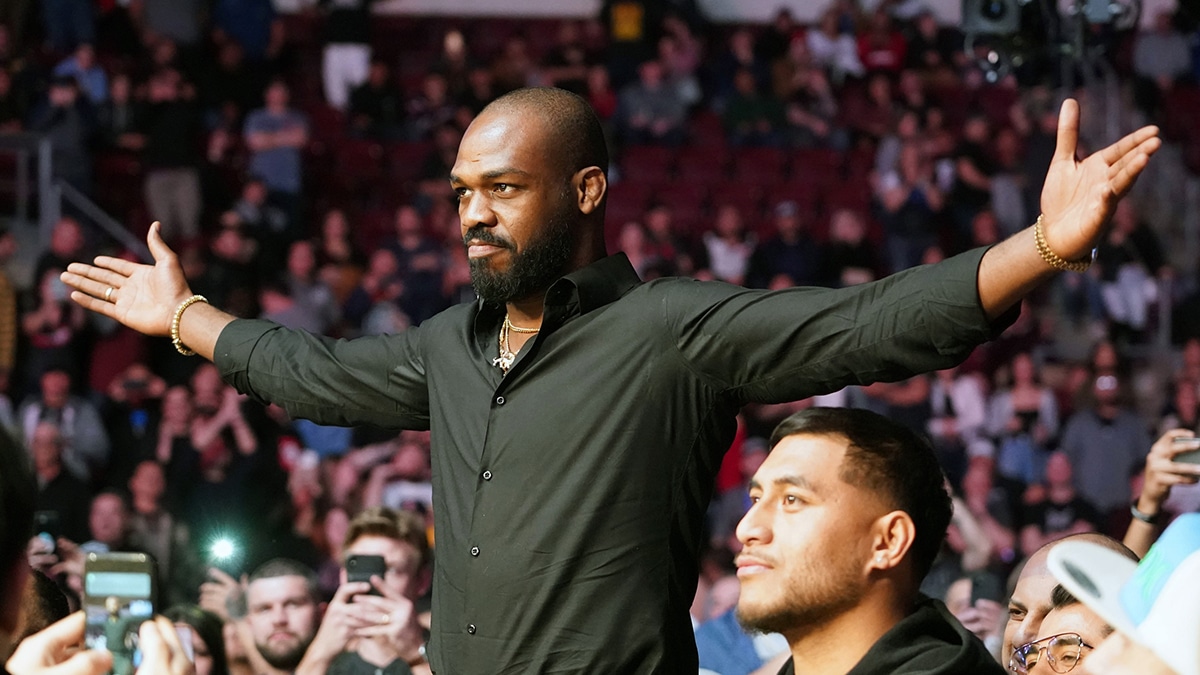Feb 15, 2020; Rio Rancho, New Mexico, USA; UFC fighter Jon Jones attends the light heavyweight bout between Jan Blachowicz (blue) and Corey Anderson (red) during UFC Fight Night at Santa Ana Star Arena