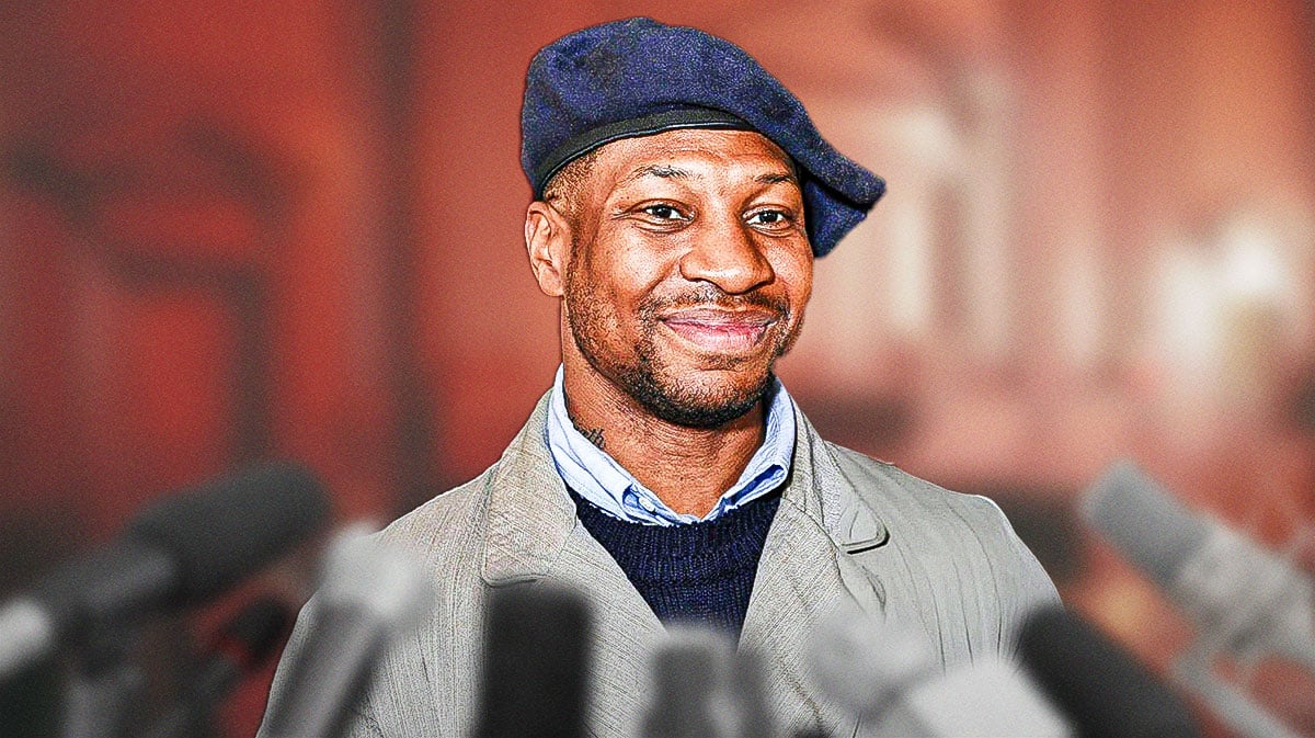 Jonathan Majors in a courtroom.