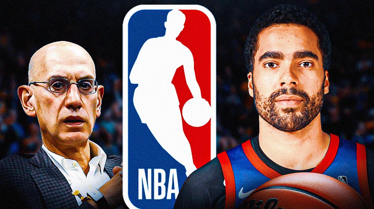 Adam Silver next to Jontay Porter with NBA logo