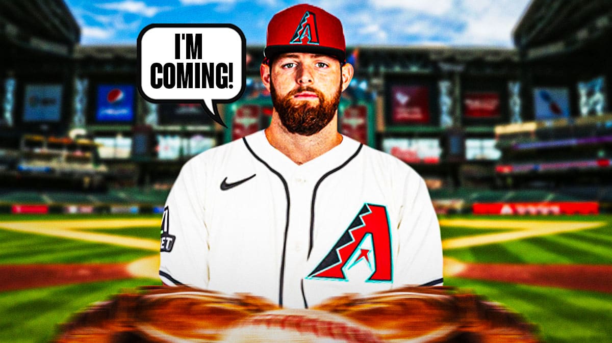 Jordan Montgomery in Diamondbacks jersey holding baseball saying "I'm coming!"