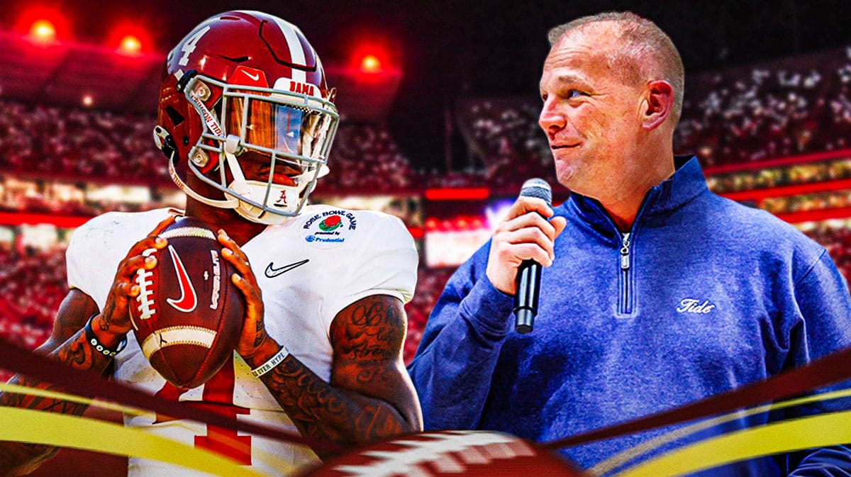 Alabama head coach Kalen DeBoer and quarterback Jalen Milroe