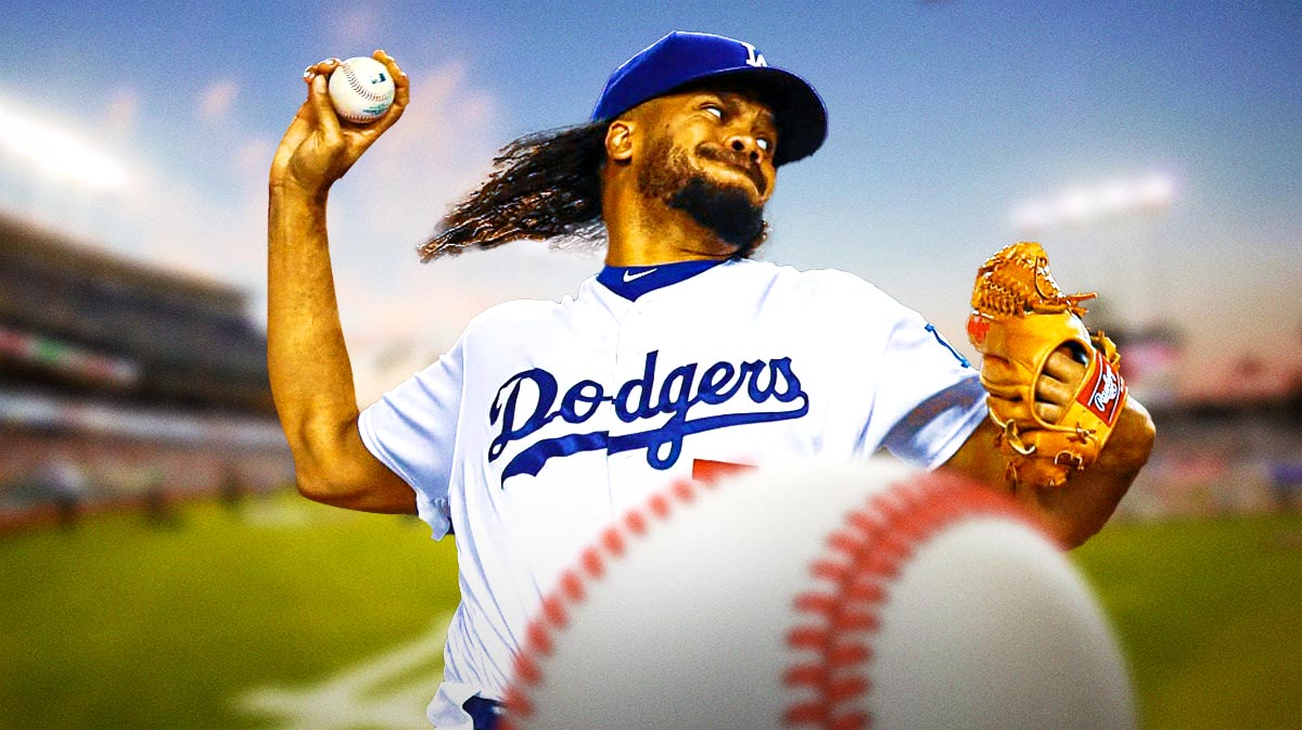 Kenley Jansen in a Dodgers jersey. Dodger Stadium background.