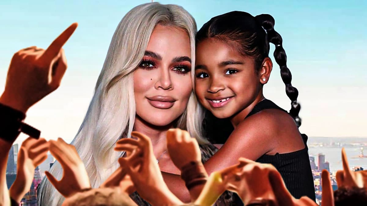 Khloe Kardashian and True Thompson in a crowd