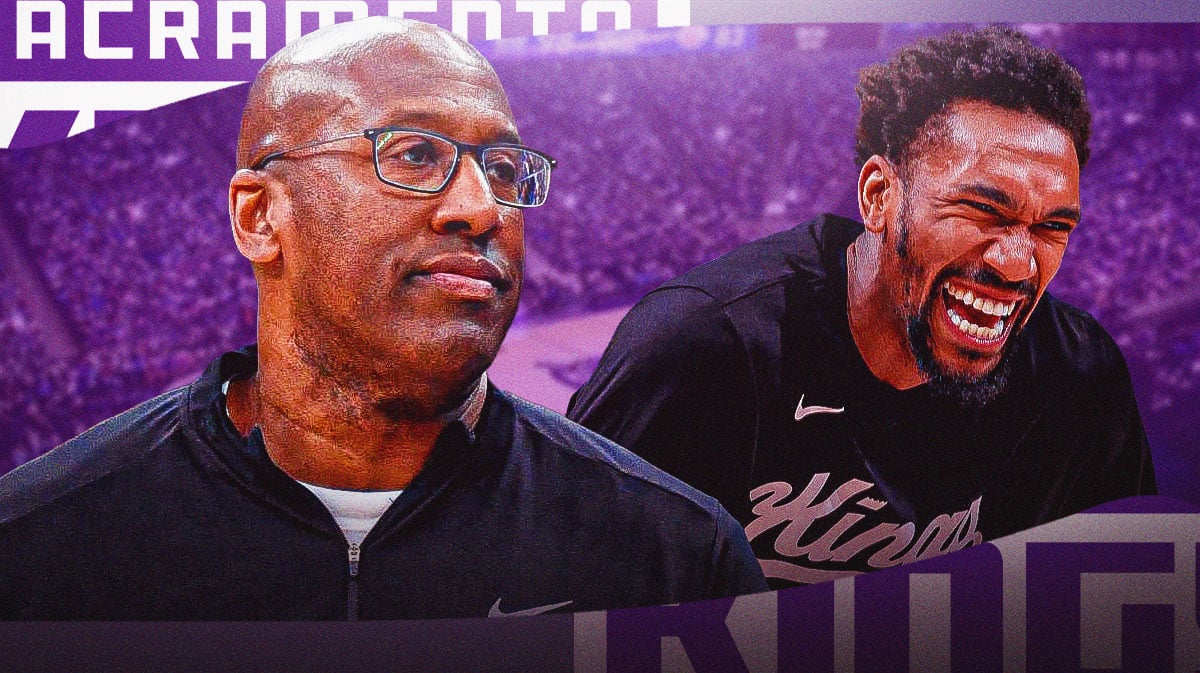Kings' Mike Brown stands next to charismatic Malik Monk, Sixth Man of the Year reporters in background