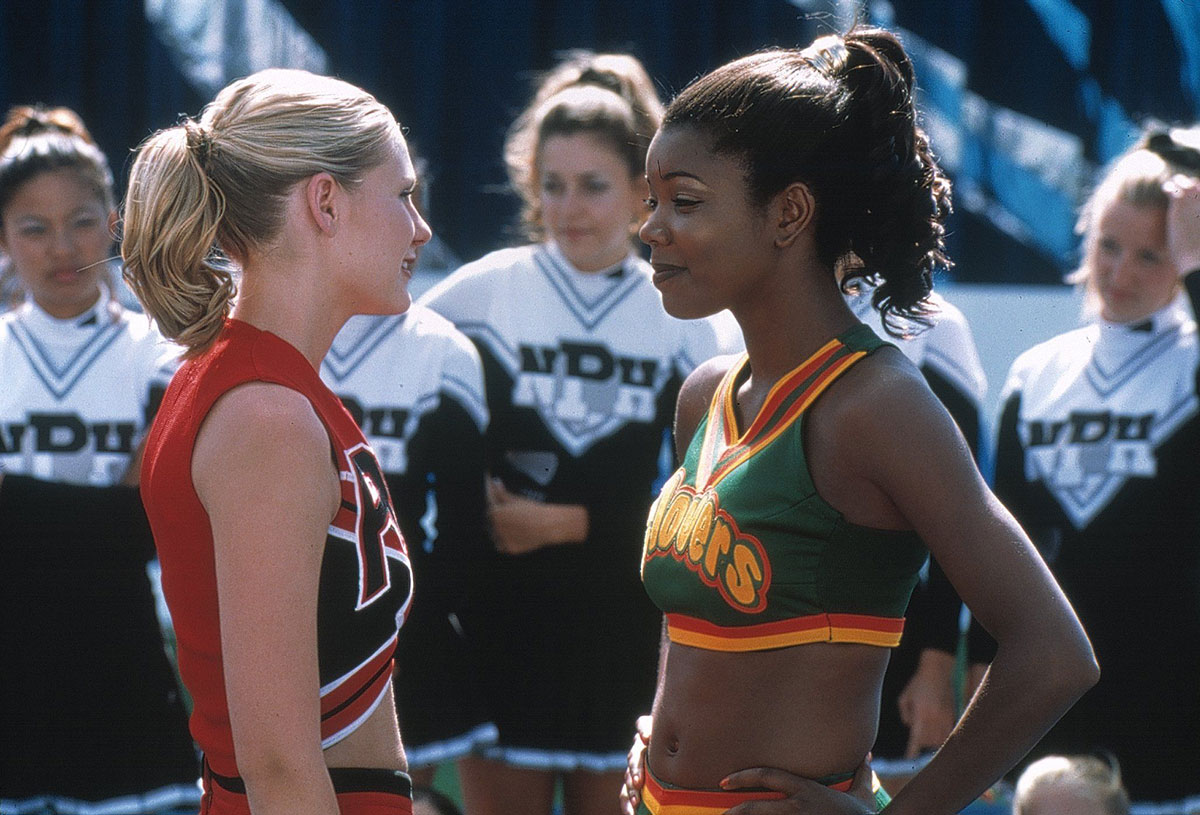 Cheerleading captains Kirsten Dunst (left) and Gabrielle Union square off in 2000's "Bring it On."