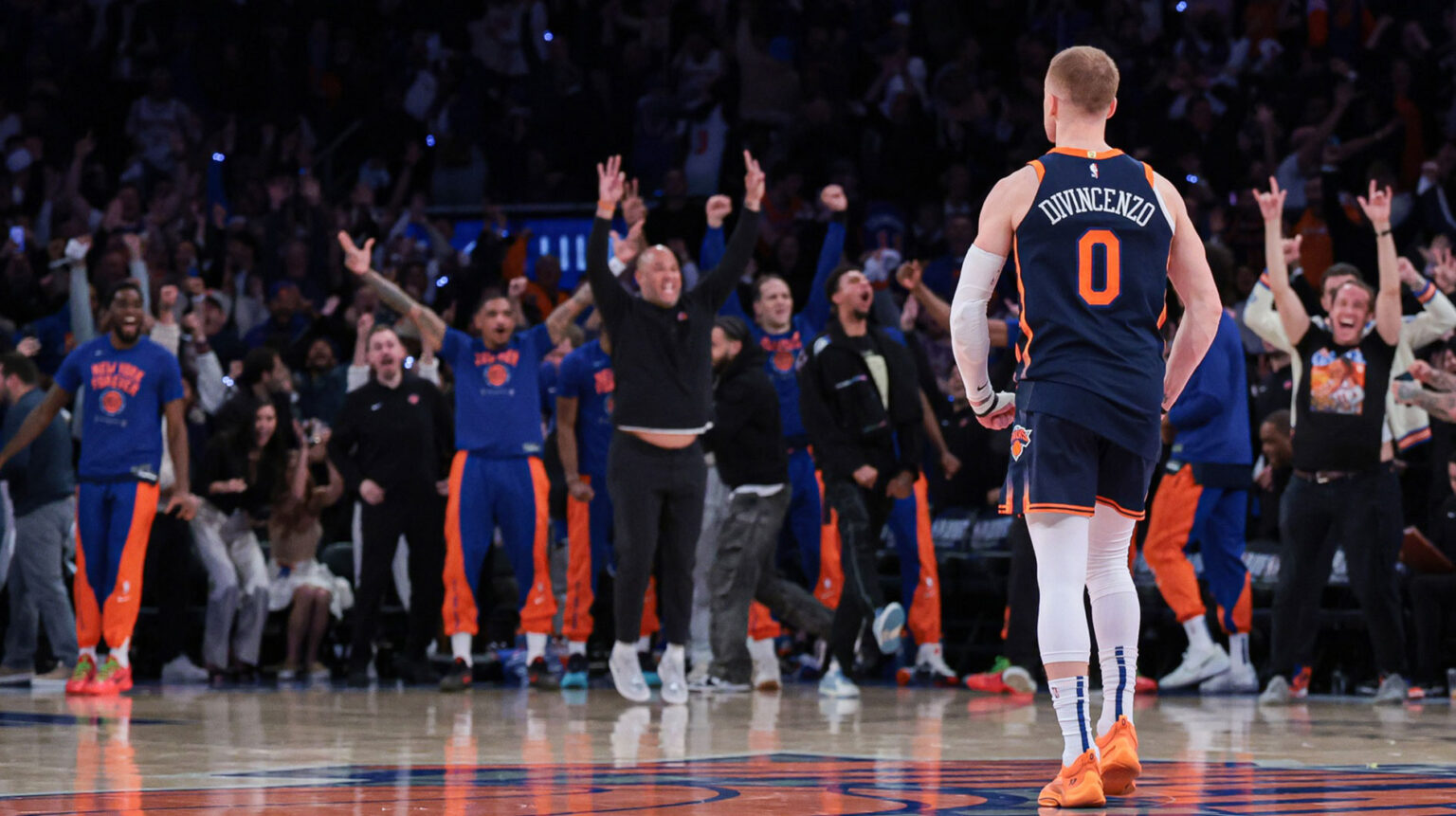 Knicks sharpshooter Donte DiVincenzo's reaction to unreal win vs 76ers ...
