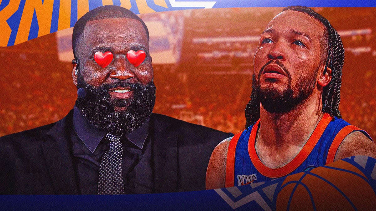 Kendrick Perkins with heart eyes looking at Jalen Brunson