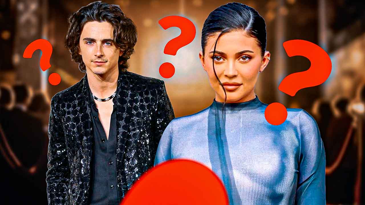 Kylie Jenner and Timothée Chalamet with question marks