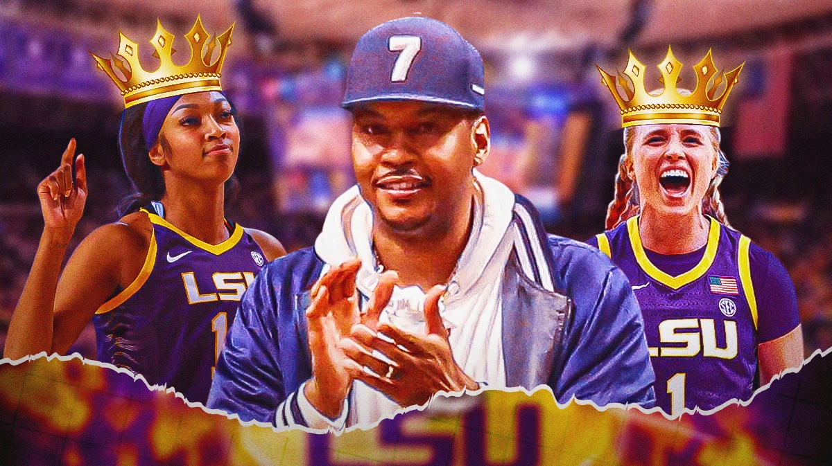 LSU Kim Mulkey mentees Angel Reese and Hailey Van Lith with Carmelo Anthony