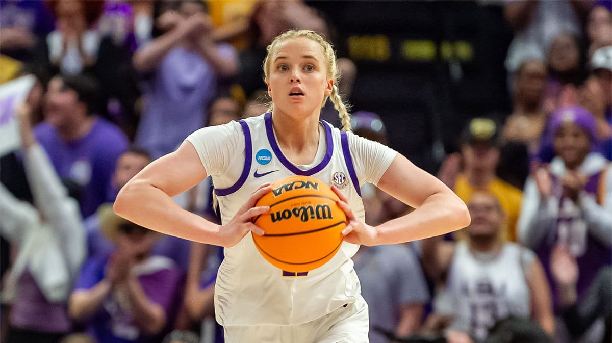 Hailey Van Lith of the LSU Tigers take down the Middle Tennessee Blue Raiders in the second round of the 2024 NCAA Tournament