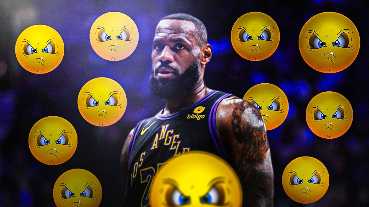 LeBron James with a bunch of angry emojis around him. Lakers