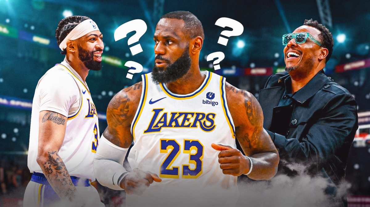 Lakers LeBron James and Anthony Davis with Paul Pierce after win over Nuggets
