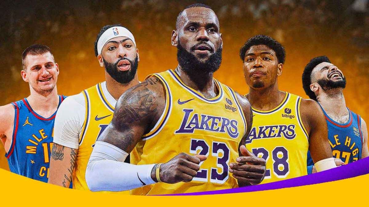 Lakers' LeBron James, Anthony Davis Rui Hachimura with Nuggets' Nikola Jokic and Jamal Murray