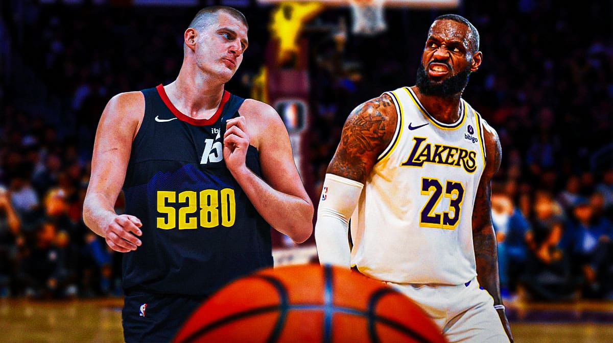 Denver Nuggets player Nikola Jokic and Los Angeles Lakers player LeBron James