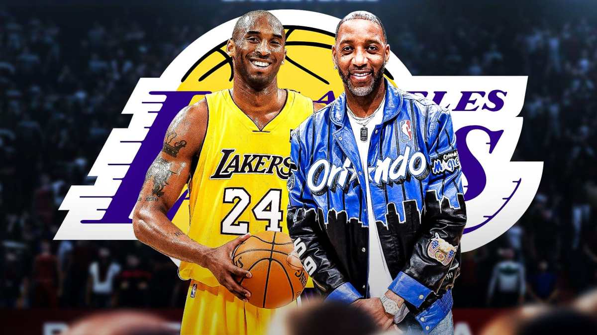 Lakers' Kobe Bryant stand next to Tracy McGrady, fans debate GOAT list in background