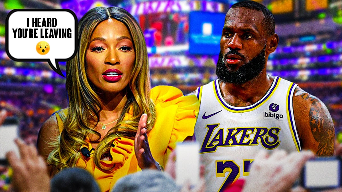 Cari Champion next to LeBron James saying “I heard you’re leaving 😯”