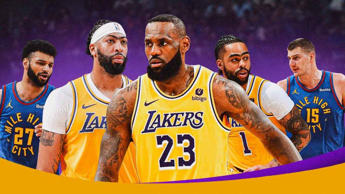 Lakers' LeBron James, Anthony Davis and D'Angelo Russell with Nuggets' Jamal Murray and Nikola Jokic