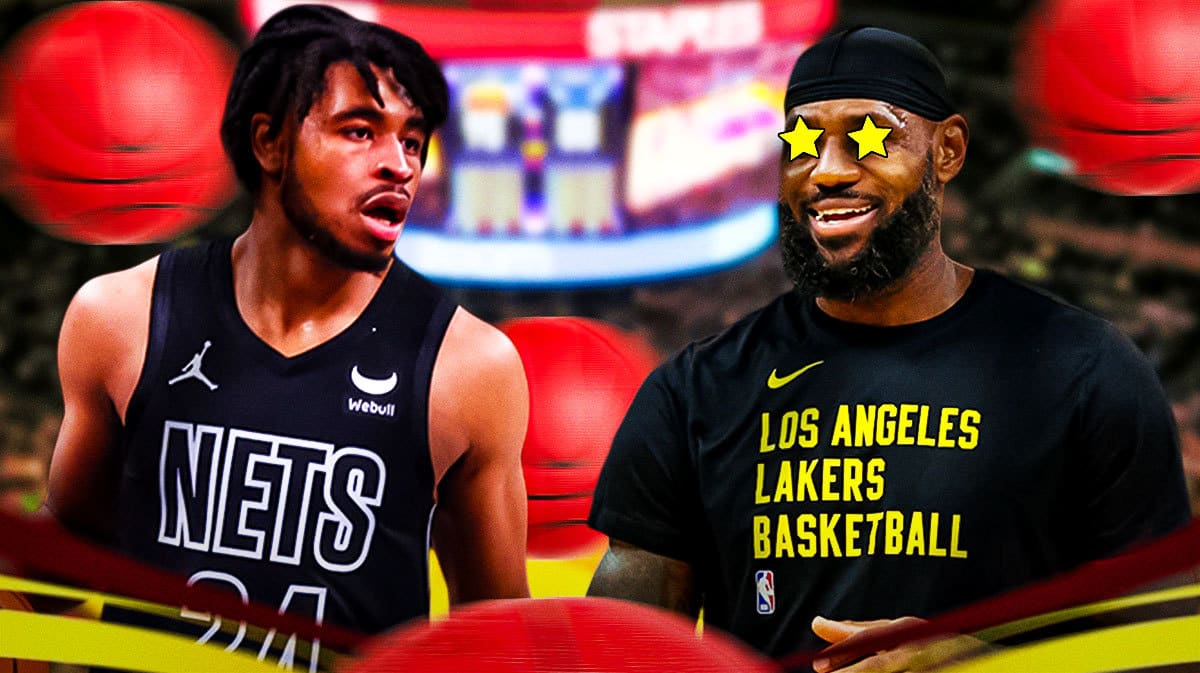 Cam Thomas on one side on fire, LeBron James on the other side with stars in his eyes