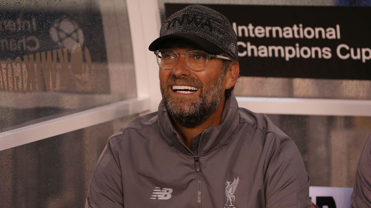 Liverpool manager Jurgen Klopp before the first half of an International Champions Cup soccer match against Manchester City at MetLife Stadium. 