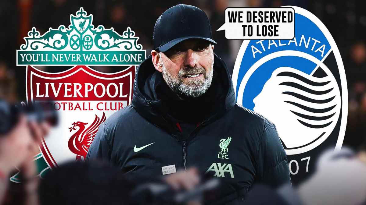 Jurgen Klopp saying: 'We deserved to lose' in front of the Liverpool and Atalanta logos