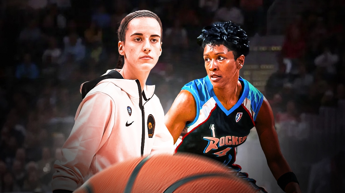 former women's basketball player Lynette Woodard and Iowa women's basketball player Caitlin Clark, both with unhappy expressions.