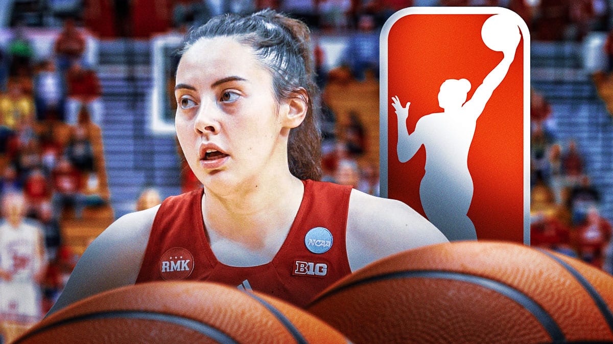 Indiana women's basketball's Mackenzie Holmes on the left. On right, need the WNBA logo.