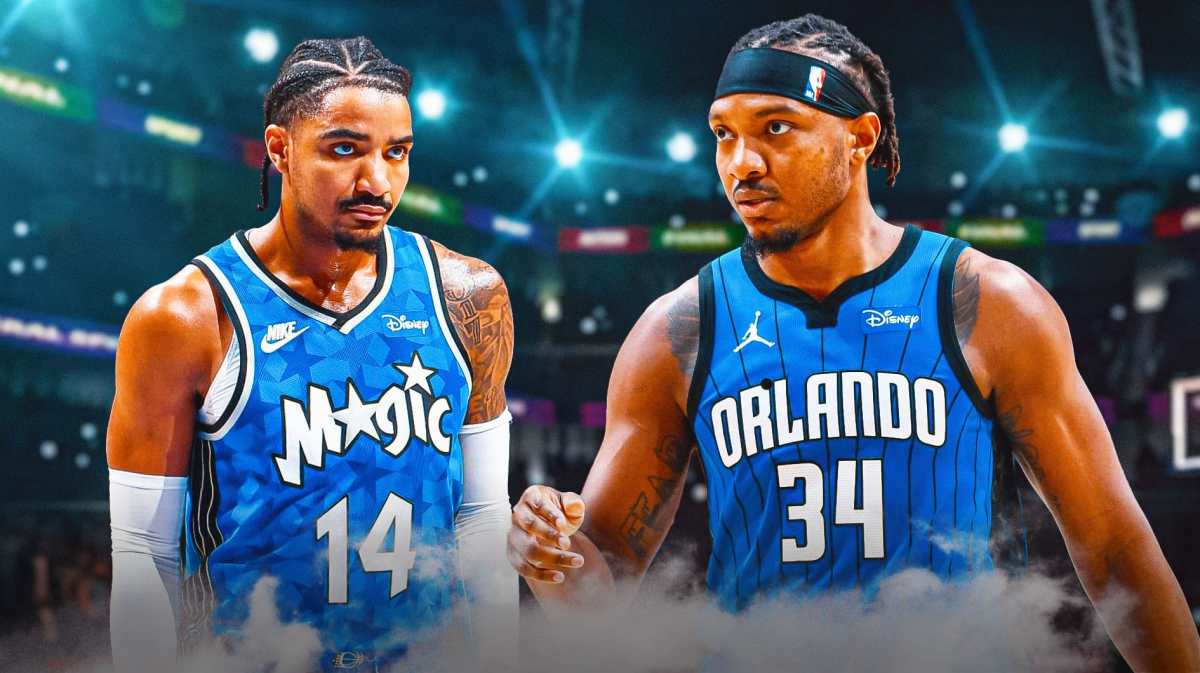 Magic guard Gary Harris looks at Cavs crowd during NBA Playoffs