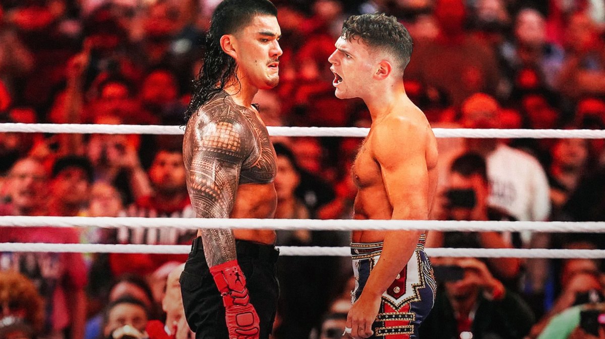 Zach Edey (Purdue basketball) as Roman Reigns and Donovan Clingan (UConn basketball) as Cody Rhodes