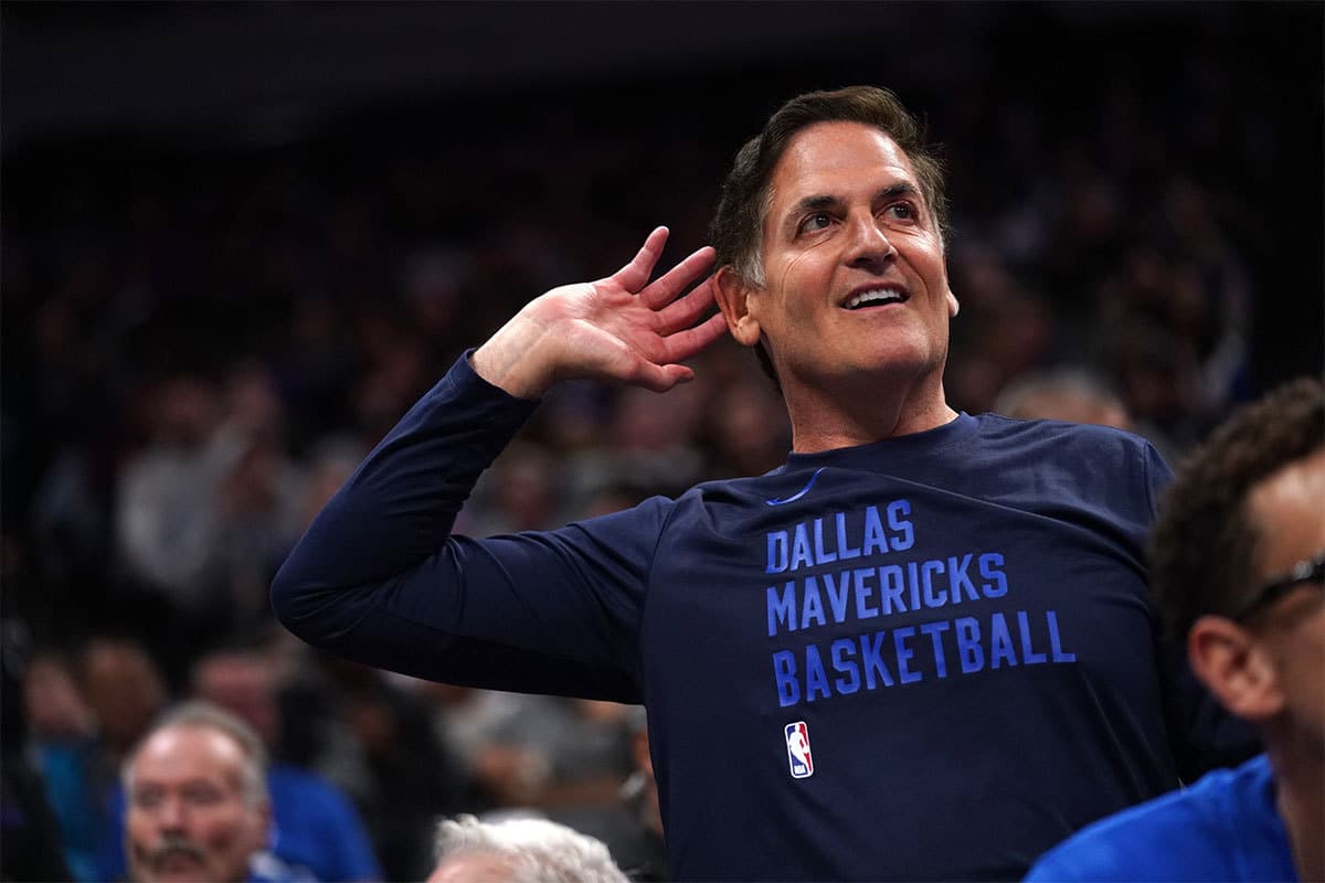 Dallas Mavericks owner Mark Cuban interacts with the crowd during action against the Sacramento Kings in the third quarter at the Golden 1 Center.